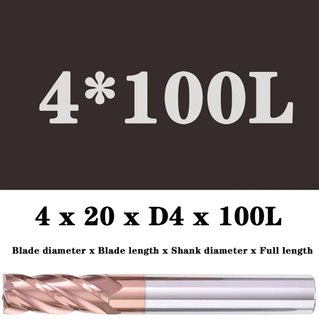 Milling Cutter Alloy Coating Tungsten Steel Tool Maching Hrc55 Endmill Milling Cutter Kit Milling Machine Tools cnc Router Bits 4x20XD4X100L