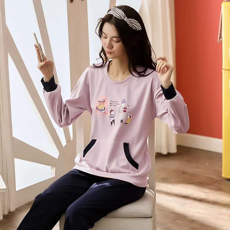 

Pajamas Women Long Sleeve Pure Cotton Autumn & Winter Set Korean-style Fresh Sports Casual Tracksuit Piece-Outer Wear