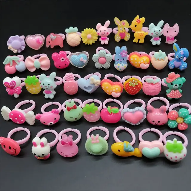 10/20pcs/lot Children Cartoon Rings Candy Flower Animal Bow Shape Ring Set Mix Finger Jewellery Rings Kid Girls Toys Random 4