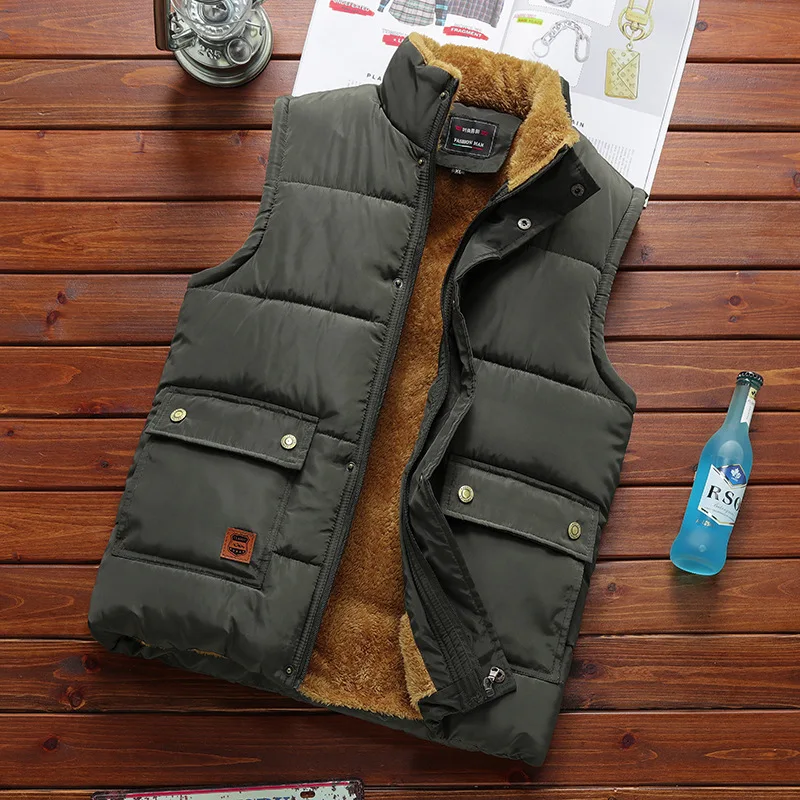 Newest Winter Men Vest Coats Thick Warm Sleeveless Jacket Coats Casual Men Vest Fleece Army Green Waistcoat Big Size 7XL