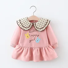 Весеннее платье для маленьких девочек, платье с круглым воротником и вышивкой кролика