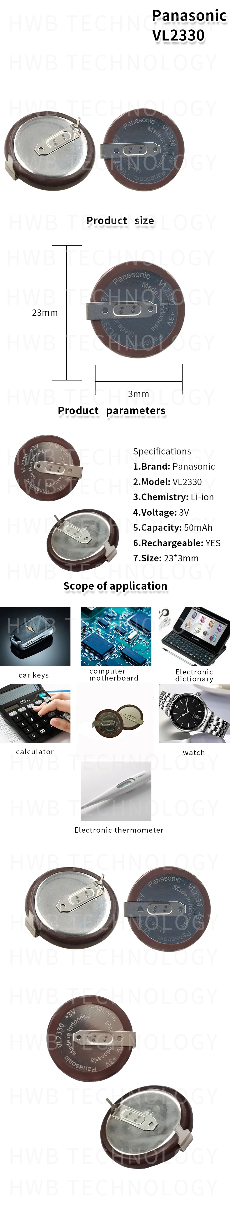 10X100% для PANASONIC VL2330/HFN 3V батарея хорошее качество