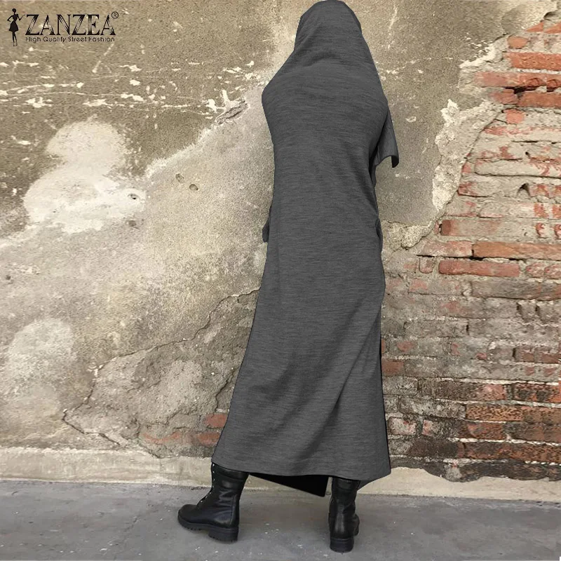 low cost  ZANZEA Vintage Women Cowl Neck Long Sleeve Jackets Autumn Solid Cardigan Femininas Loose Long Coats