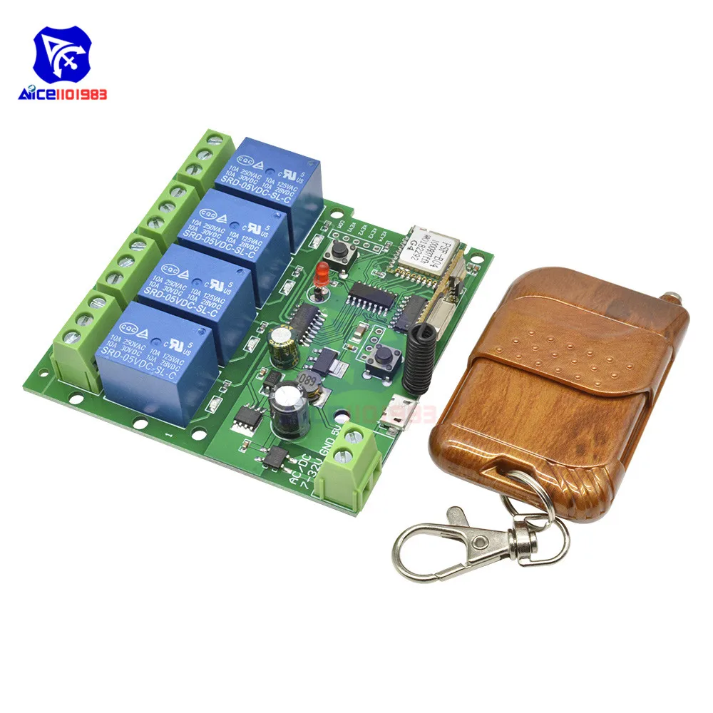 

diymore RF Smart Switch 4 Channel DC 5-32V Relay Module Wireless WiFi Delay Relay Switch w/ 433MHz Remote Control for Smart Home