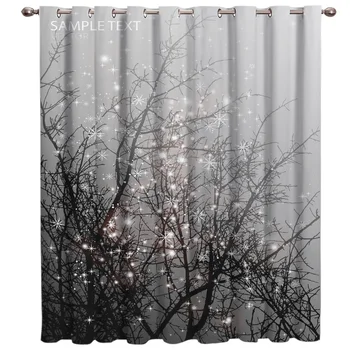 

Christmas Night Branch Snow Room Curtains Large Window Curtain Rod Bedroom Curtains Kitchen Decor Curtain Living Room Curtains