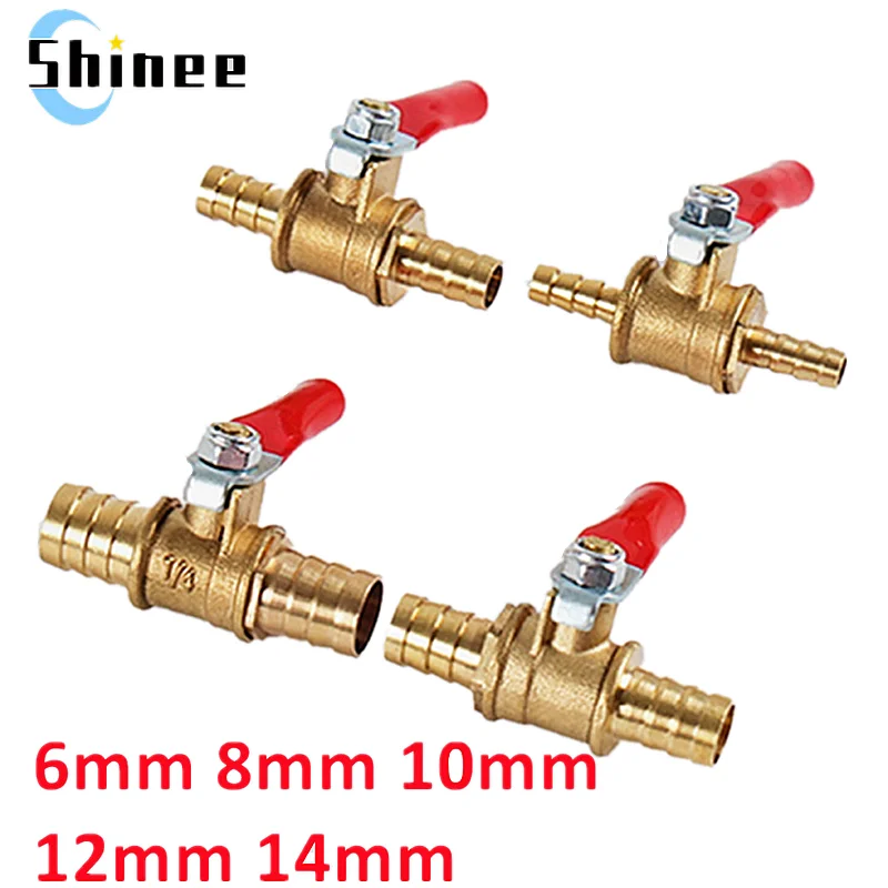 red handle small Valve 6mm 8mm 10mm 12mm 14mm Hose Barb Inline Brass