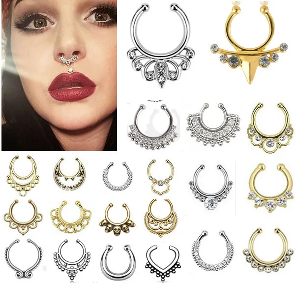 1PC Fake Nose Ring Clip Stainless Steel Nasal Septum Piercing Jewelry Sexy Body Jewelry For Girl Men Non-Pierced Accessories