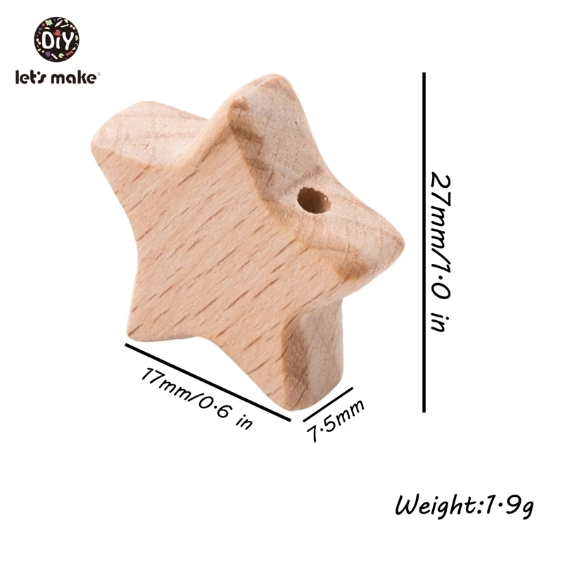 Let's Make Wood Beads 10Pcs Cartoon Star Shape Beech Wood Teething Bead Bpa Free Wooden Teether Baby Teether For Teeth Tiny Rod