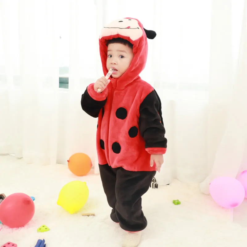 Ladybug Фланелевые детские комбинезоны с кроликом; хлопковые комбинезоны для маленьких мальчиков и девочек с изображением животных; весенне-зимние комплекты одежды для малышей; Одежда для новорожденных; - Цвет: Ladybug
