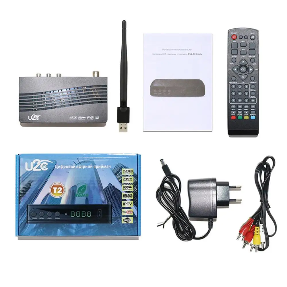 DVB-T2/DVB-T Wifi приемник HD цифровой ТВ-тюнер рецептор DVB T2 H.264 наземный ТВ-приемник TDT телеприставка для русского DVBT2 - Цвет: Add USB Wifi
