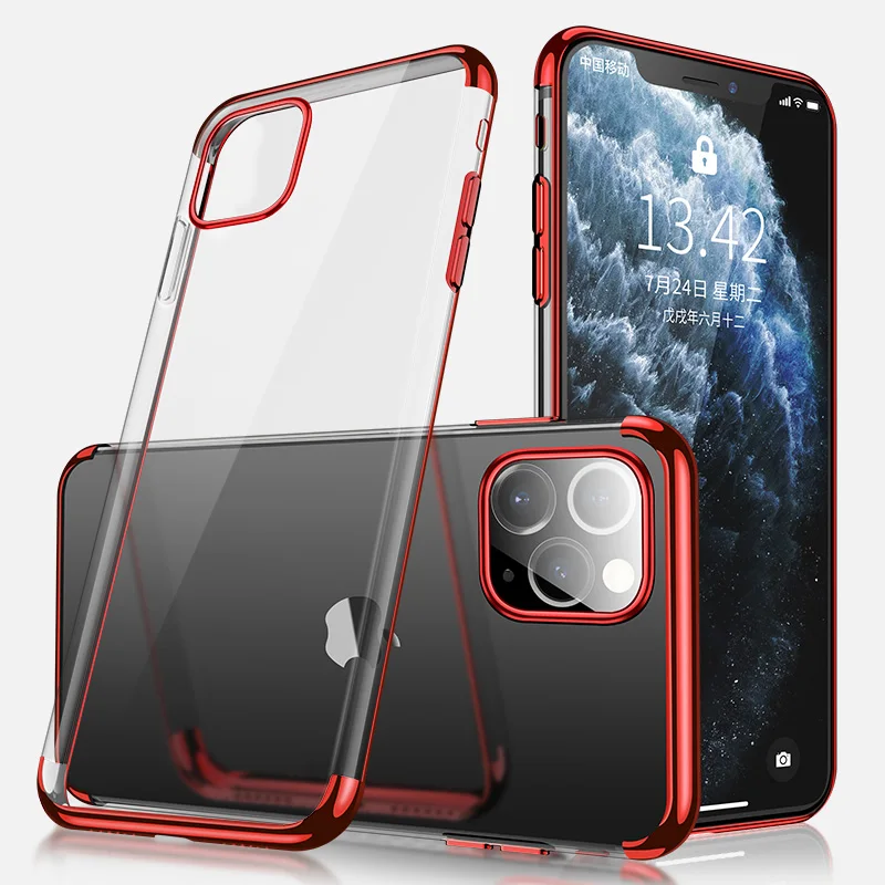 Cafele Прозрачный мягкий силиконовый чехол для iPhone 11 pro max, ТПУ покрытие, кристально чистая задняя крышка для iPhone 11 pro Чехол - Цвет: Red