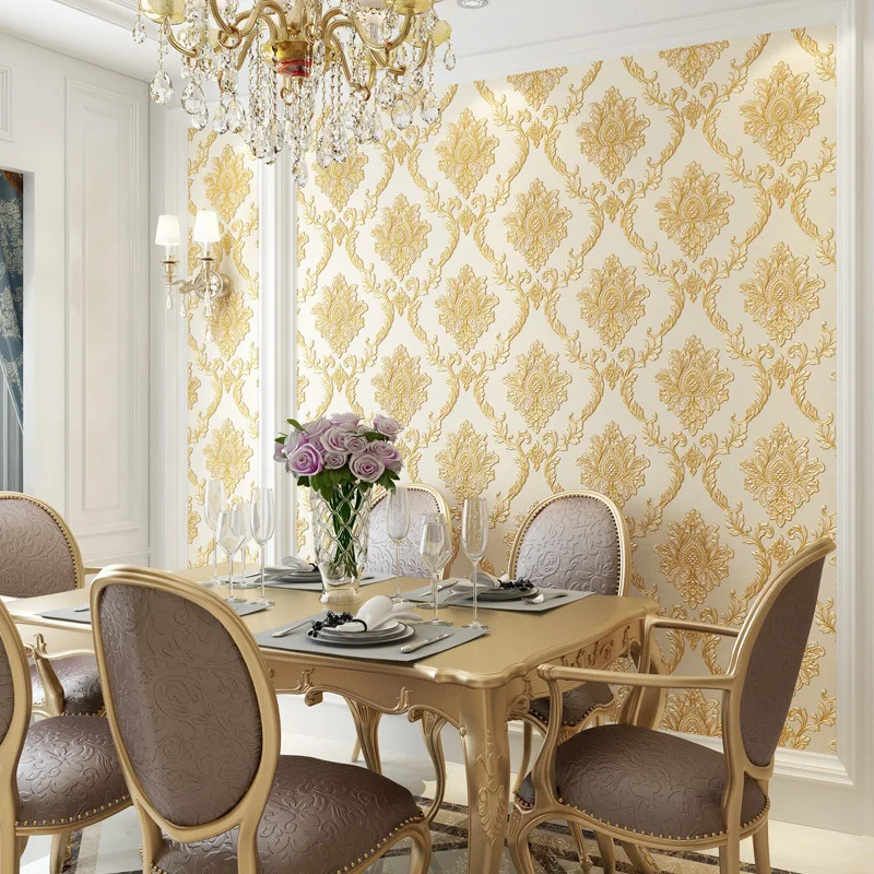 

European Style Classic Bump Embossing Damascus Wallpaper Bedroom Living Room Simple European Nonwoven Fabric Restaurant Wallpape