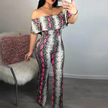 

2019 Print Romper Sexy Off Shoulder Jumpsuit Women Boho Beach Party One Piece Long Playsuit Straight Wide Leg Overalls