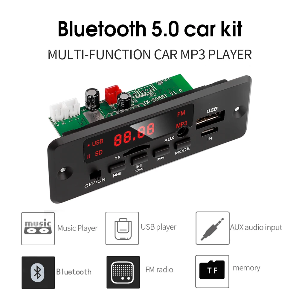 samsung mp3 player 2*25W 50W Amplifier MP3 Player Decoder Board 6V-12V Bluetooth 5.0 Car FM Radio Module Support TF USB AUX 3.5 WMA Player Decoder mp3 player bluetooth