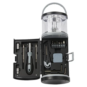

15 In 1 Hanging Screw Bits Flashlight Hiking Screwdriver Tapeline Top Handle LED Camping Lantern Kit Tent Light Battery Powered