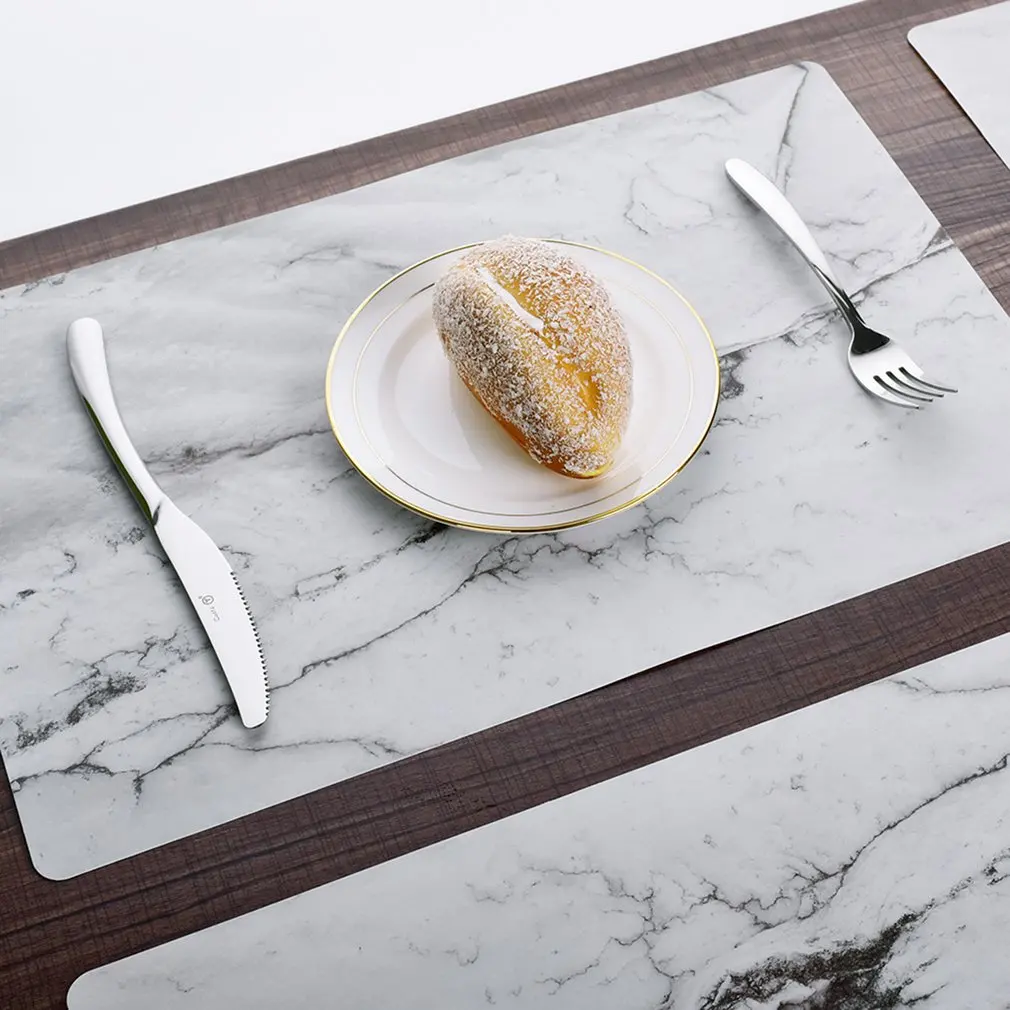2PCS/SET Marble Pattern Anti-Slip Heat Insulated PVC Dining Table Kitchen Coffee Tea Place Mat Tableware Pad Mat Kitchen Tools
