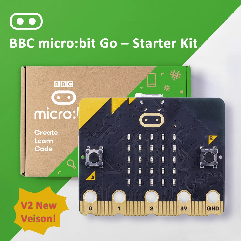 Новейший Micro:bit V2 Board go kit поставляется с 25 светодиодный дисплей встроенных