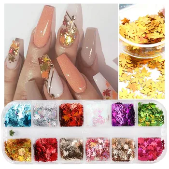 

1Box Maple Leaves Nail Sequins Glitter Flakes Paillette Chameleon Stickers for Nail Art Decorations Gradient Maple Leaf Flake