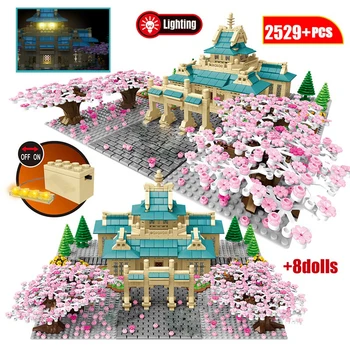 

2529PCS Cherry Blossom City Street View College Model Building Blocks Tree House Flower Architecture Bricks Toys For Girls Kids