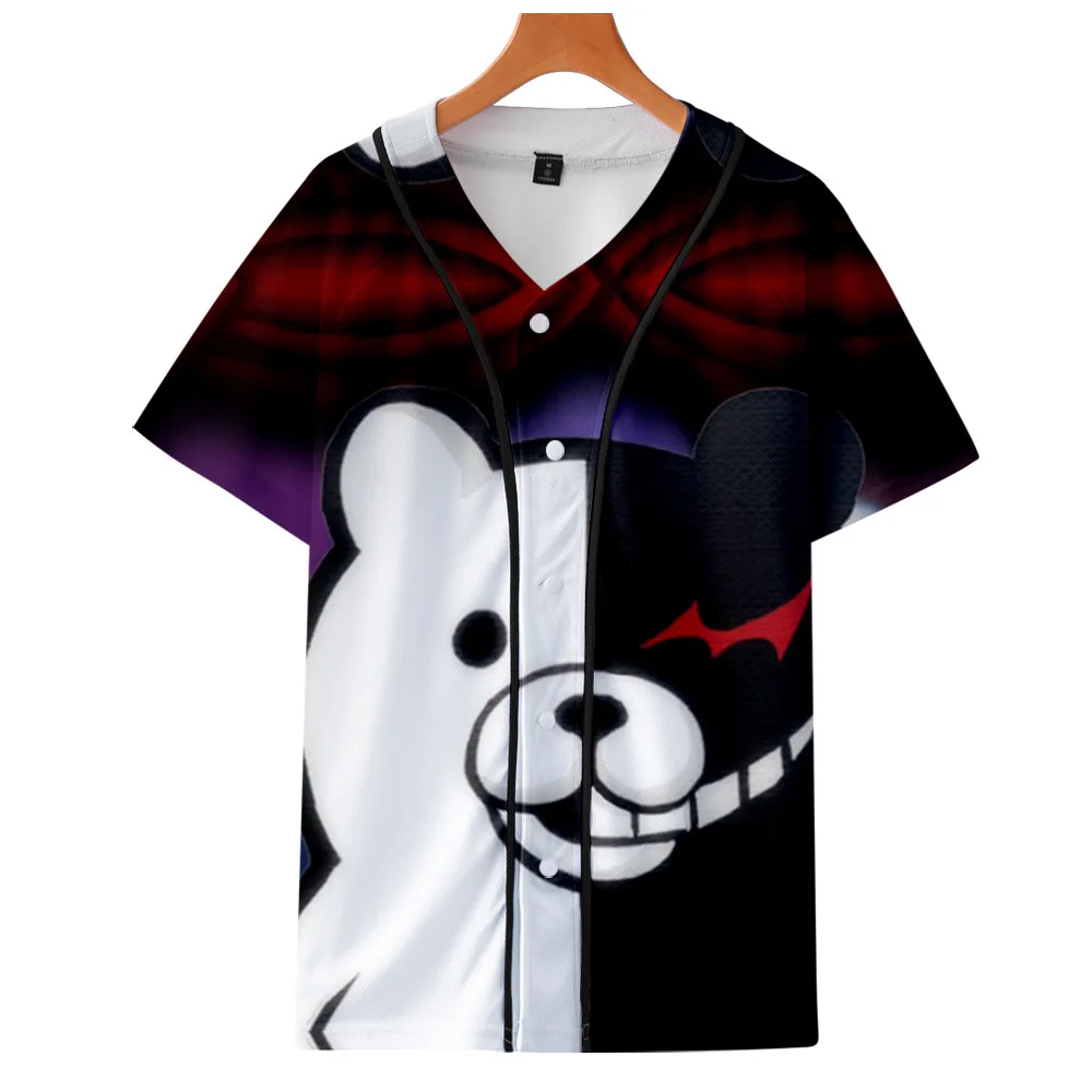 

Anime Danganronpa Monokuma Black White Bear 3D Print Short Sleeve Hip Hop Loose Tee Shirt Baseball Jersey Cosplay Costume