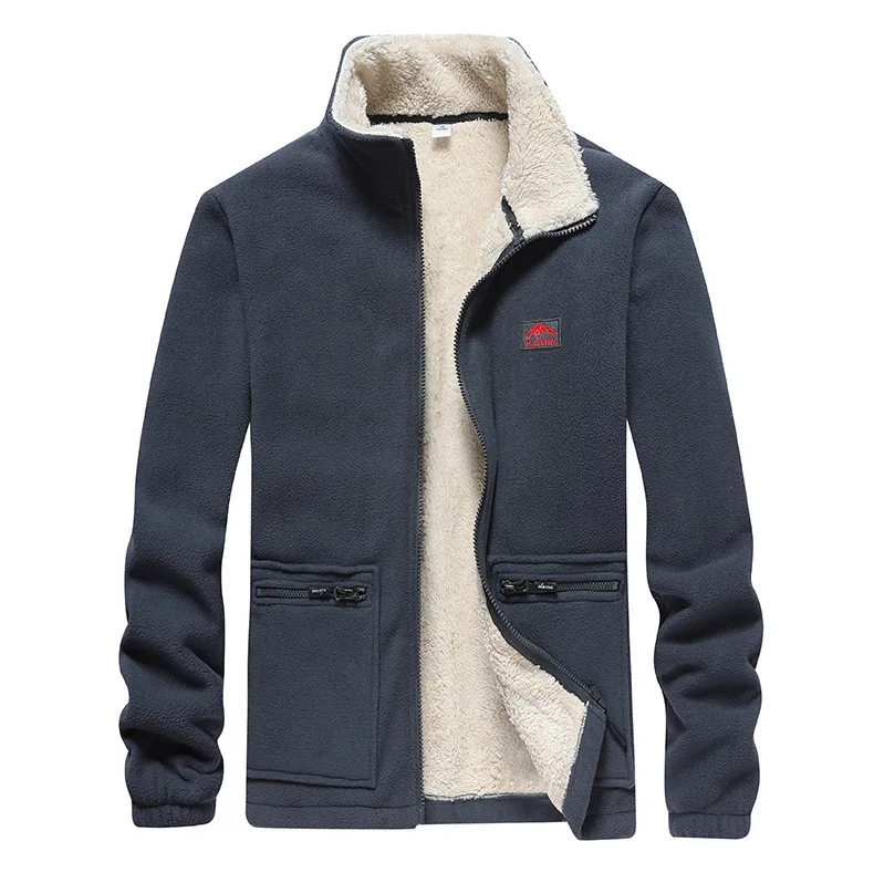4XL, осенне-зимняя шерстяная флисовая куртка, Мужская, плюс бархат, толстый кардиган, теплое флисовое пальто, подкладка, для походов, рыбалки, спорта, улицы, куртки