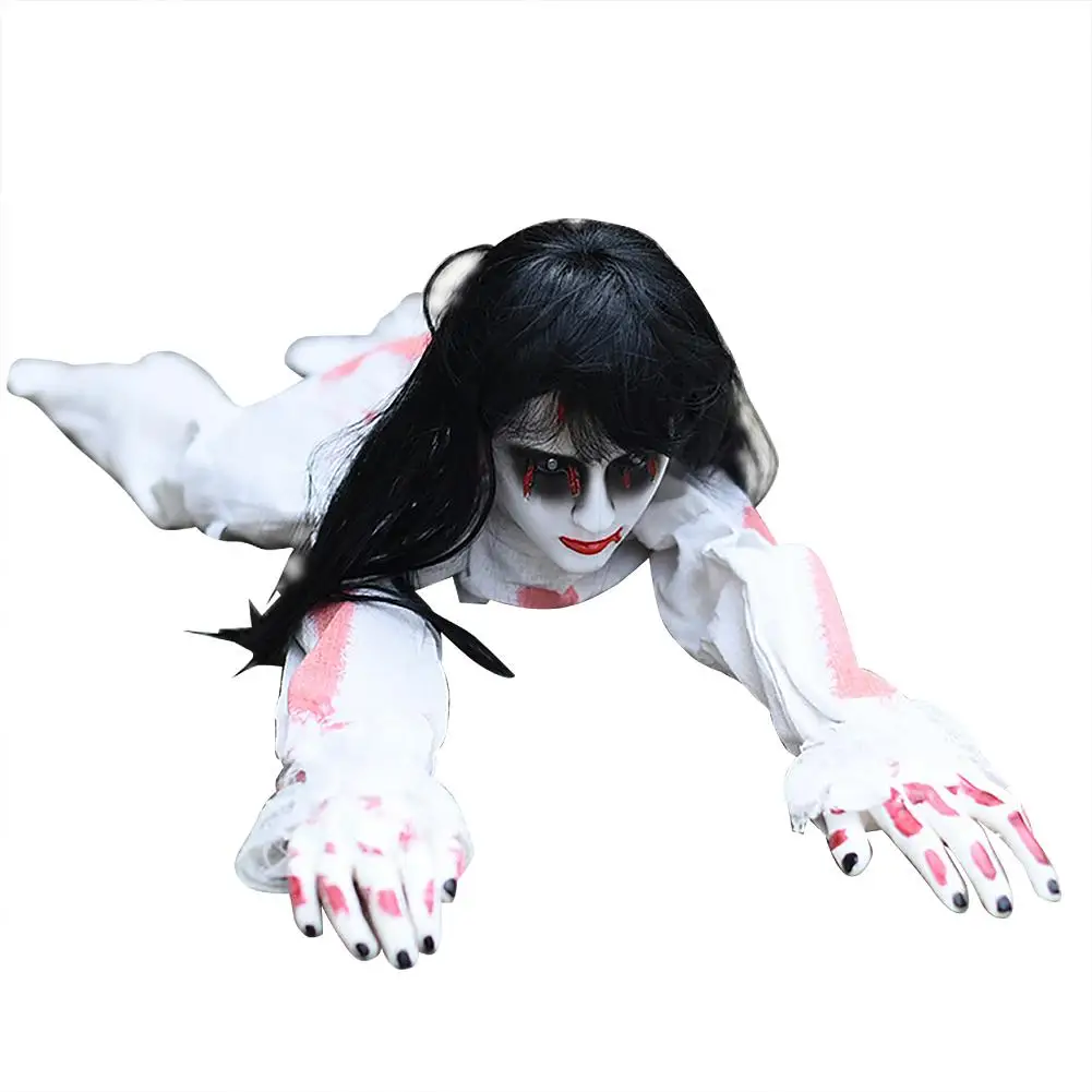 Украшения для Хэллоуин-вечеринки дизайн ужасов ползающие призраки Голосовое управление игрушка дом с привидениями побега длинные волосы Ползания призрак - Цвет: White