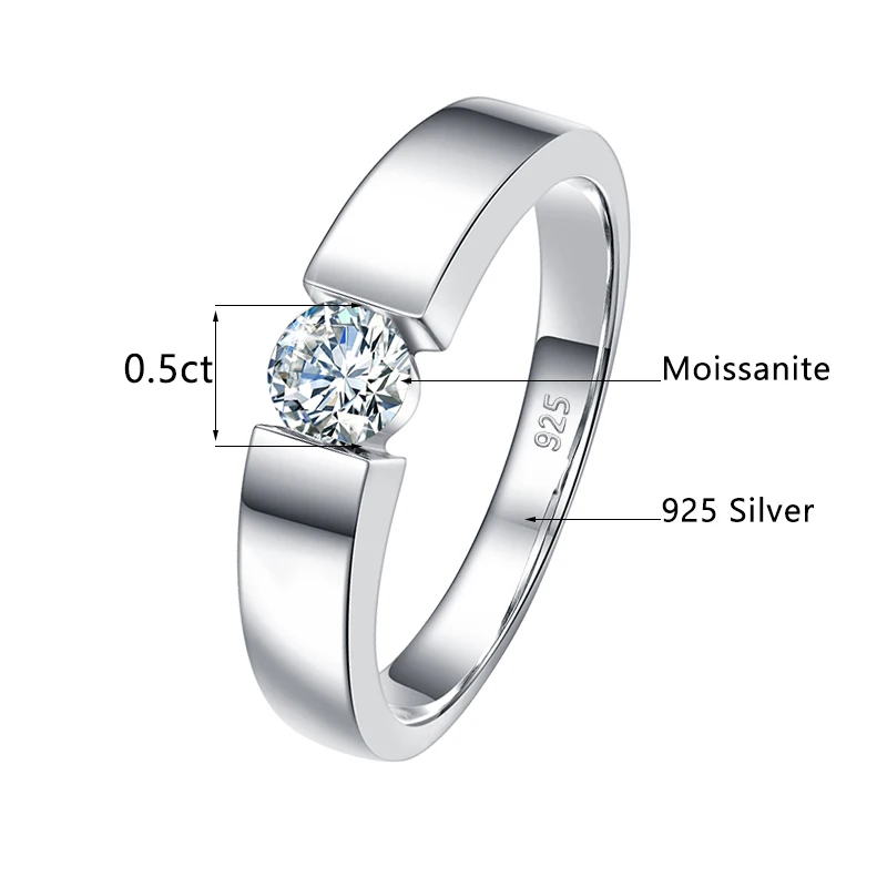 real 1 carat round cut moissanite ring men solid sterling silver 925 certified wedding rings couple luxury jewelry Real 1 Carat Round Cut Moissanite Ring Men Solid Sterling Silver 925 Certified Wedding Rings Couple Luxury Jewelry 5