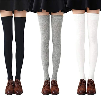 

1 Set 3 Pairs Womens Long Socks Solid Color Thigh High Socks Cotton over the Knee Socks Boot Stockings Leg Warmers