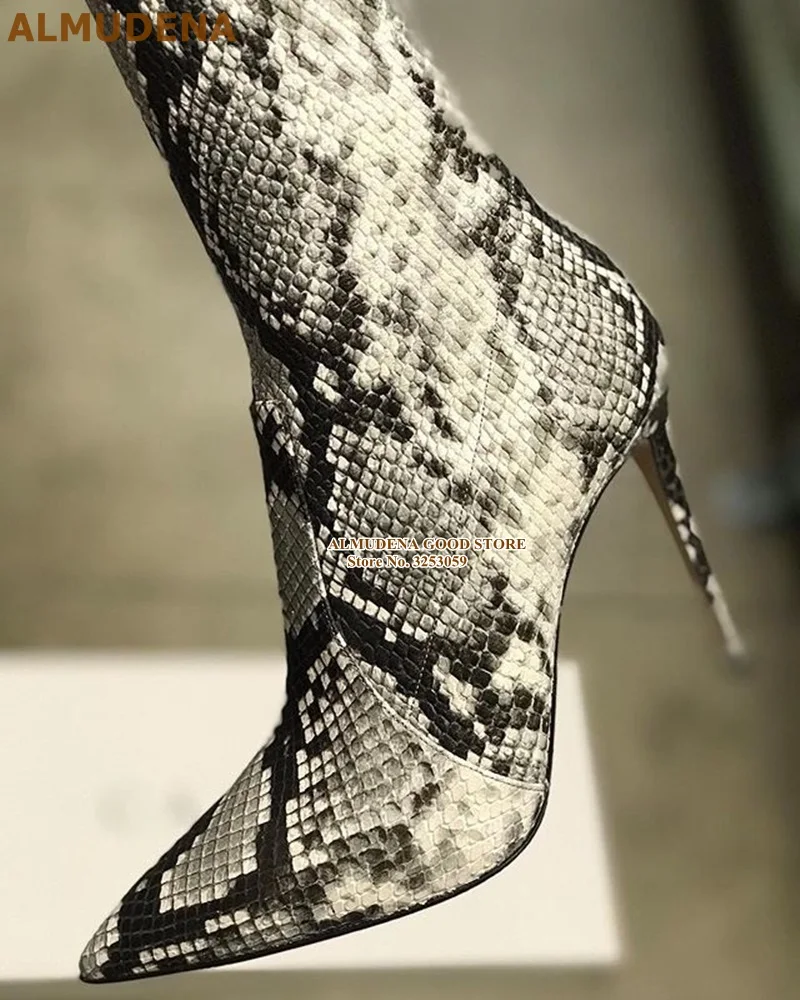 深灰色蛇纹过膝长靴 (4)