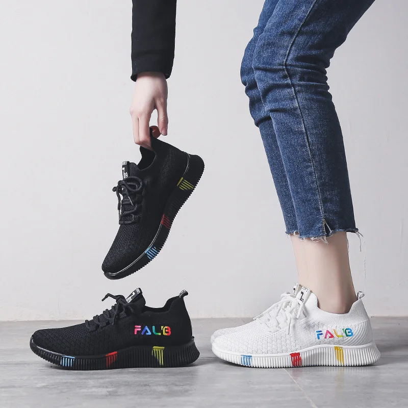 

WOMEN'S Shoes 2020 Spring New Style Mesh Black And White with Pattern Versatile Popular Trendy Shoes Breathable Running Casual S