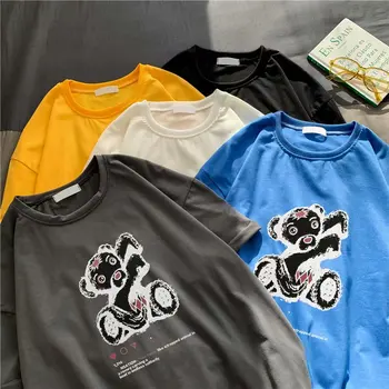 

High Quality Cotton Men Cute T Shirt Cartoon Pattern Bear Animal Print Tee Tops Short Sleeve Funny Harajuku T-Shirt Plus Size