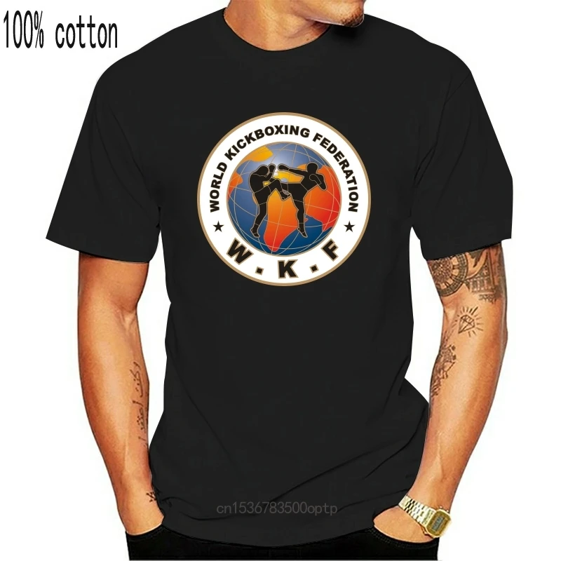Новые мужские белые футболки WKF с логотипом Российской Федерации кикбоксинга 100%