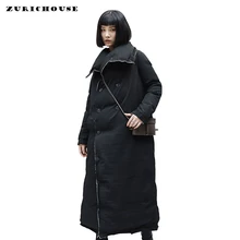 ZURICHOUSE женские парки Длинная зимняя куртка модный дизайн заусенцев черное свободное плотное теплое пальто с хлопковой подкладкой