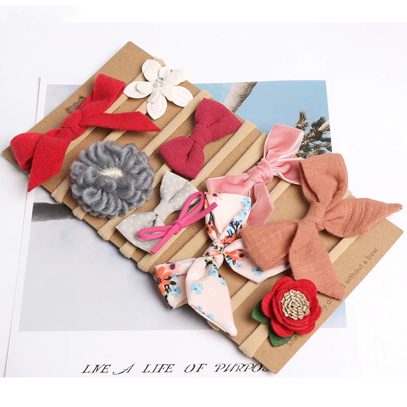 

Baby Girls Hair Bows Headband 10pcs/set Stretchy Nylon Headbands for Girls Popular Bows Headband Set Kids Hair Accessories