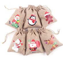 1PC Khaki Grey Christmas Bags Gift Drawstring Pouch Cotton Linen Packaging Bags For Jewelry Candy Storage Bags Xmas Accessories