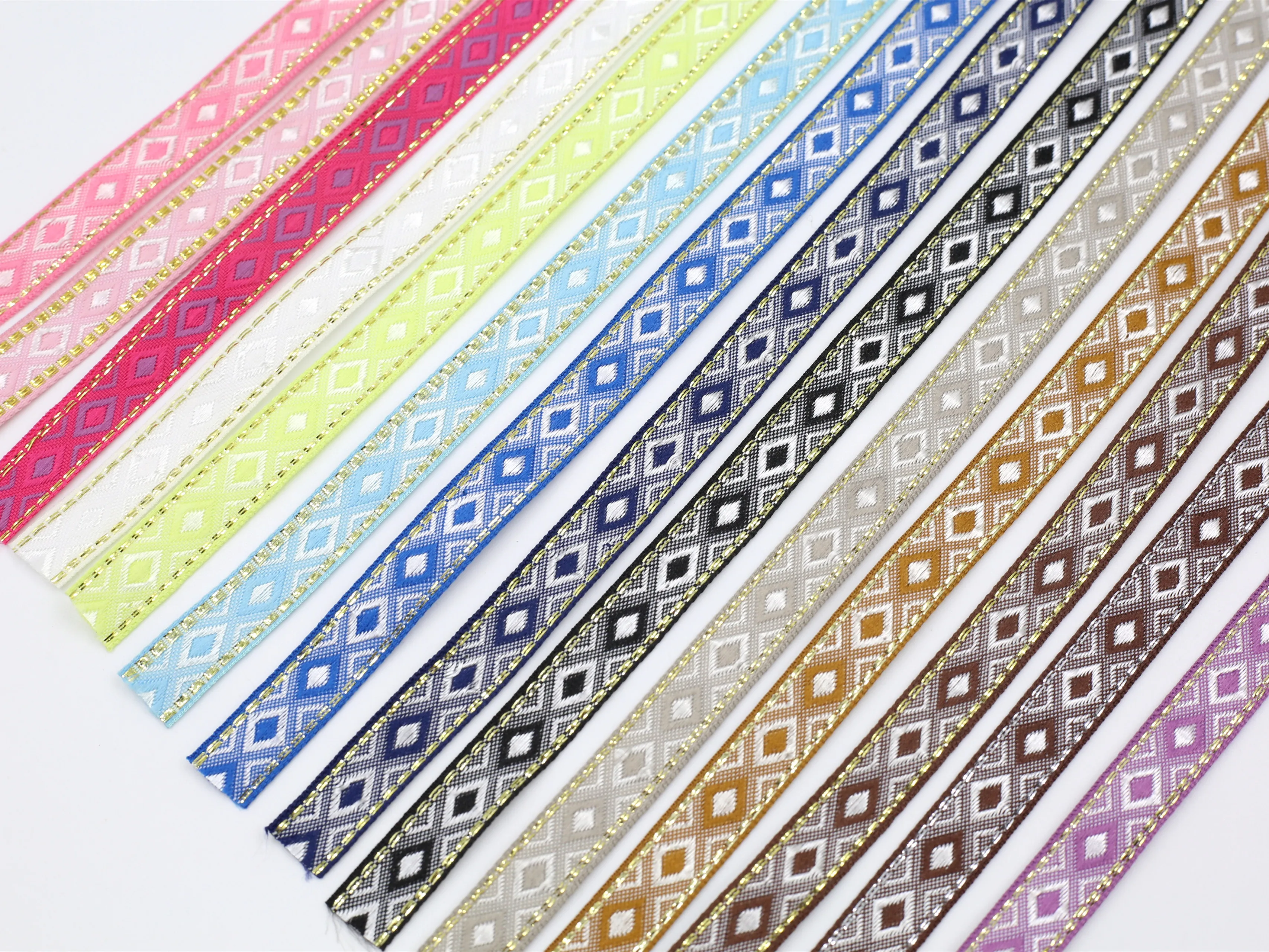 12MM 5 Yards Cannetille Geometric Rhombus Woven Jacquard Ribbon Lace Trim Decoration For Pet Collars Clothing ribbon decoration,ribbon supplies,lace trim ribbon