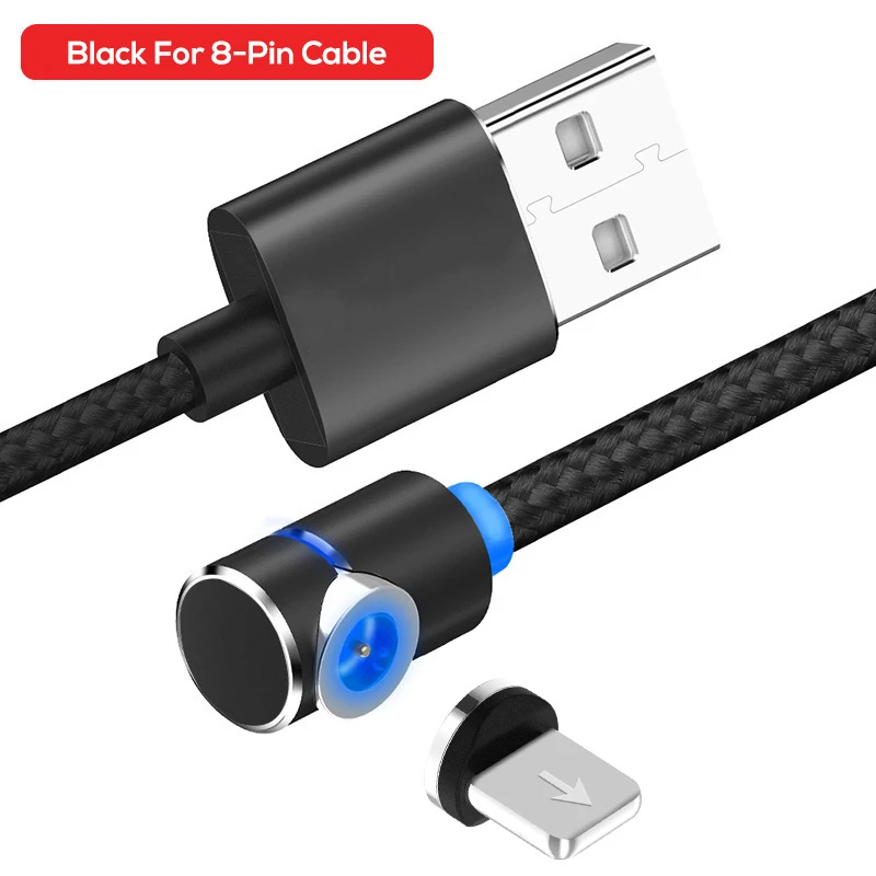Магнитный usb-кабель 3A для быстрой зарядки USB type C кабель для samsung S8 S9 Кабели для телефонов светоотражающий нейлоновый Плетеный usb-кабель для зарядного устройства - Цвет: For 8-Pin Black