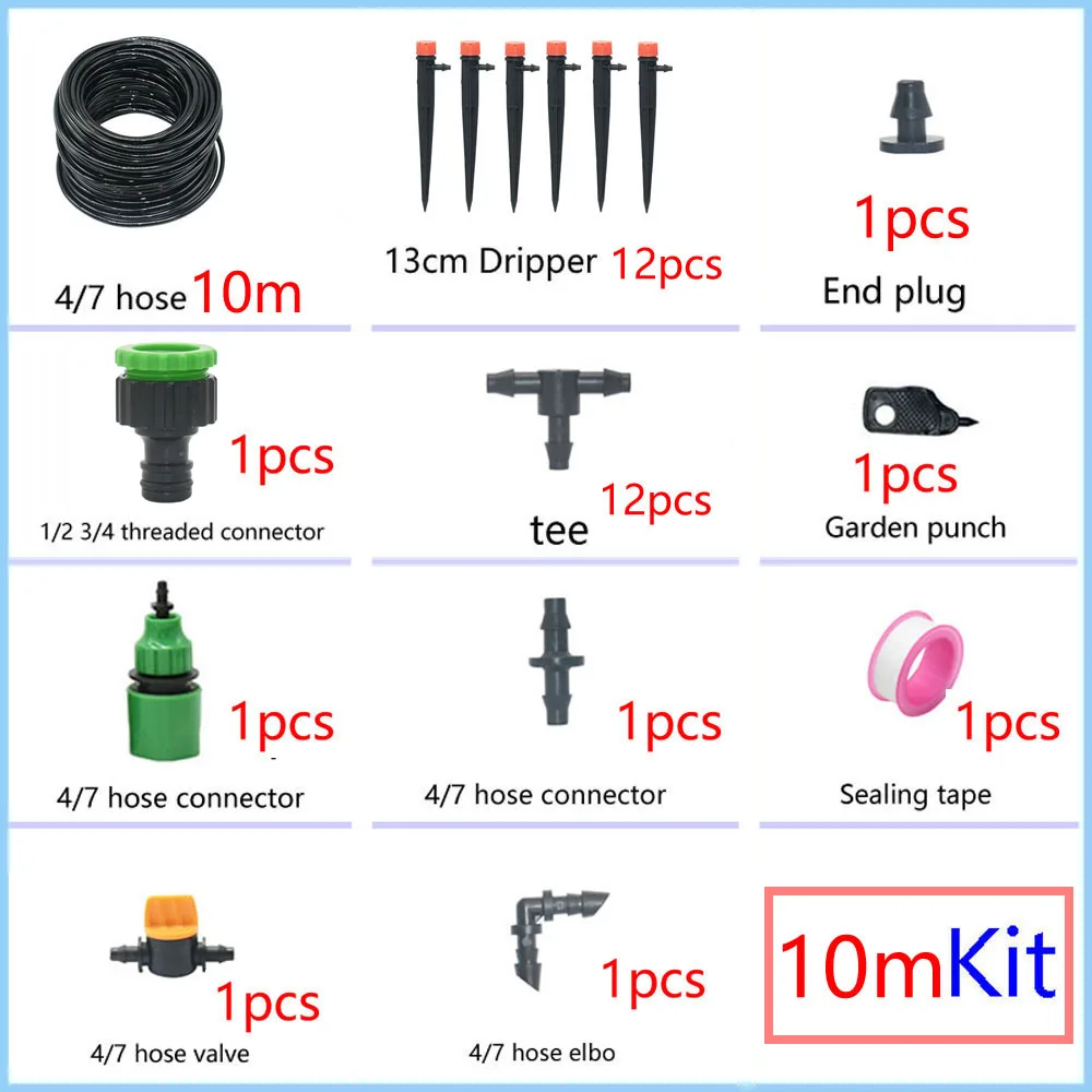 1/4" Hose Drip Irrigation System 360 Degree Adjustable 8 Hole Sprinkler Kit Garden Watering Inserting Ground Micro Flow Dripper