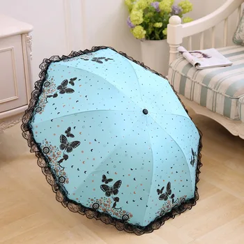 

Butterfly Women Umbrella With Balck Lace Windproof Folding Double Layer Anti-Uv Parasol High Quality Outdoor Travel Sun Umbrella