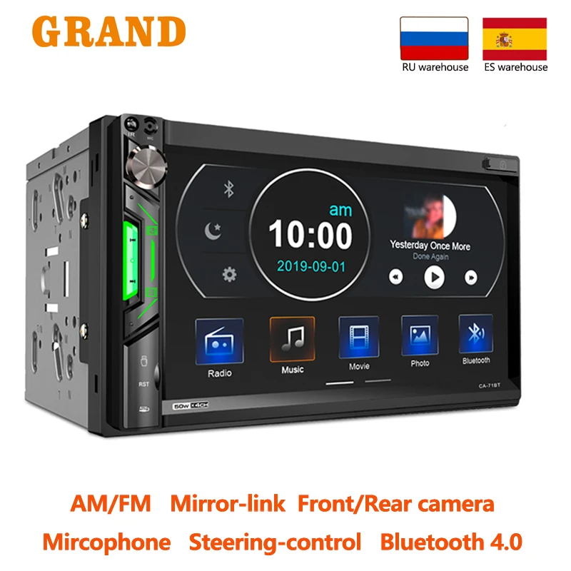 GRAND 2 Din Car Radio AM FM Bluetooth Mirror Link Autoradio 7 inch Universal Multimedia MP5 Player Double Din For Toyota Lada