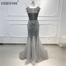Вечернее платье русалки с длинными рукавами и блестящими стразами, серое вечернее платье для выпускного вечера, вечернее платье, Vestido de Festa
