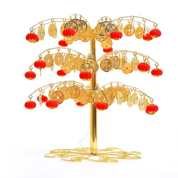

48 x 55cm Chinese New Year Lantern Coin Tree with Light for Shop Showcase Decoration