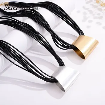 

Shineland Clearance Sale Punk Multi-layer PU Leather Handmade Drawing Geometric Necklace Pendant for Women Statement Jewelry
