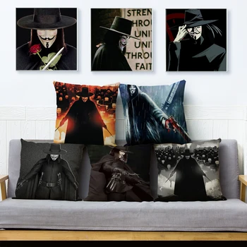 

Movie V for Vendetta Print Throw Pillow Cover Textile Cushion Cover Linen Pillow Case Sofa Home Decor Pillows Case 45x45cm