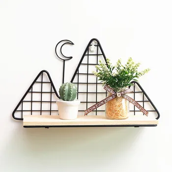 

Nordic Style Iron Geometric Rack Shelf Living Room Sundries Storage Rack Wall-mounted Children's Room Mountain-shaped Wall Decor
