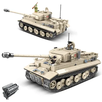 

New 1018pcs WW2 German King Tiger 131 Tank Building Blocks Model Military Army Soldier Weapon Bricks Education Toys for Children