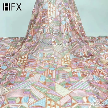 

HFX african lace fabric unique design fashion embroidery french tulle lace with sequins nigerian lace fabric for girl dressX2835