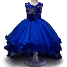 Для девочек; платье принцессы без рукавов; с цветочным рисунком; Вечерние платья на свадьбу От 3 до 12 лет платья для девочек со шлейфом для выходные туфли на выпускной бал Высокое качество кружевное платье vestido