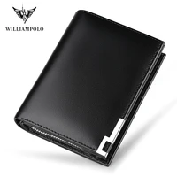 WILLIAMPOLO Business Card Holder Wallet Genuine Leather Mens wallett Zipper Pocket Purse Carteira Man PL218 1