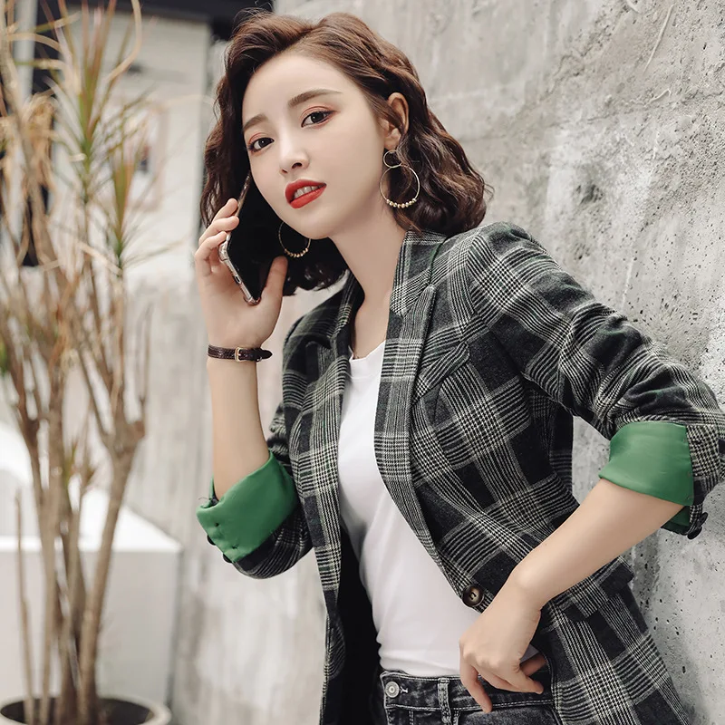 

CHIC Casual Plaid Suit Jacket Women's Korean-style 2019 New Style Slim Fit Slimming Business Elegant Suit Spring And Autumn
